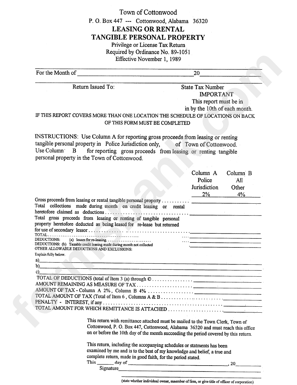 Leasing Pr Rental Tangible Personal Property Form