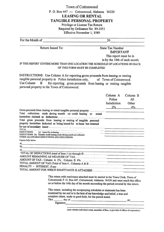 Leasing Pr Rental Tangible Personal Property Form Printable pdf