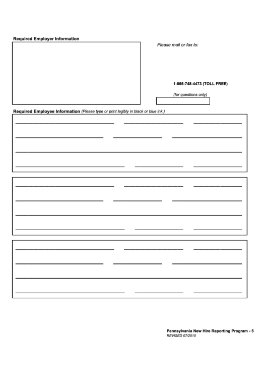 Form 217 - New Hire Reporting Form - Commonwealth Of Pennsylvania Printable pdf