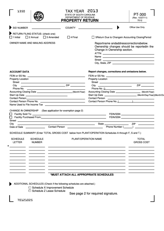 Form Pt-300 - Property Return - 2013 Printable pdf