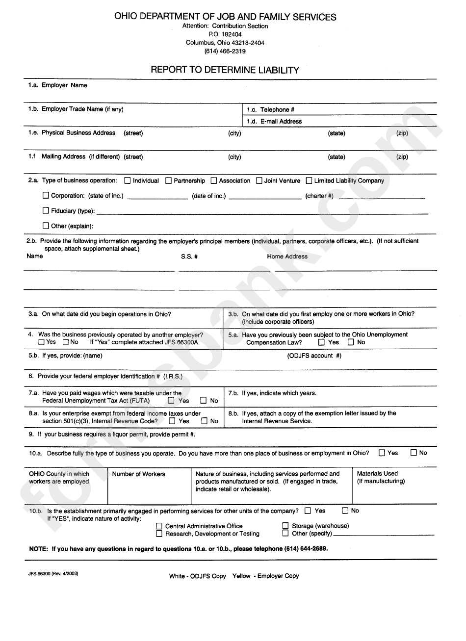 Form Jfs 66300 - Report To Determine Liability - Ohio Department Of Job And Family Services