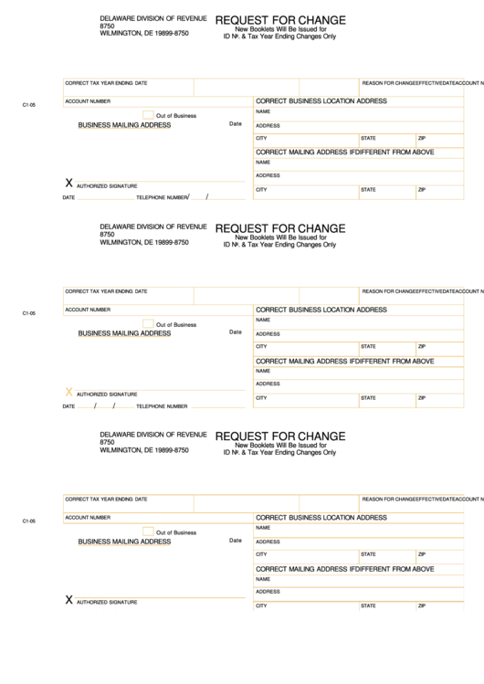 Form C1-05 - Request For Change - Delaware Division Of Revenue Printable pdf