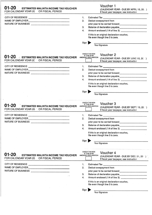 Quarterly Estimated Income Tax Voucher - Village Of Malinta Printable pdf