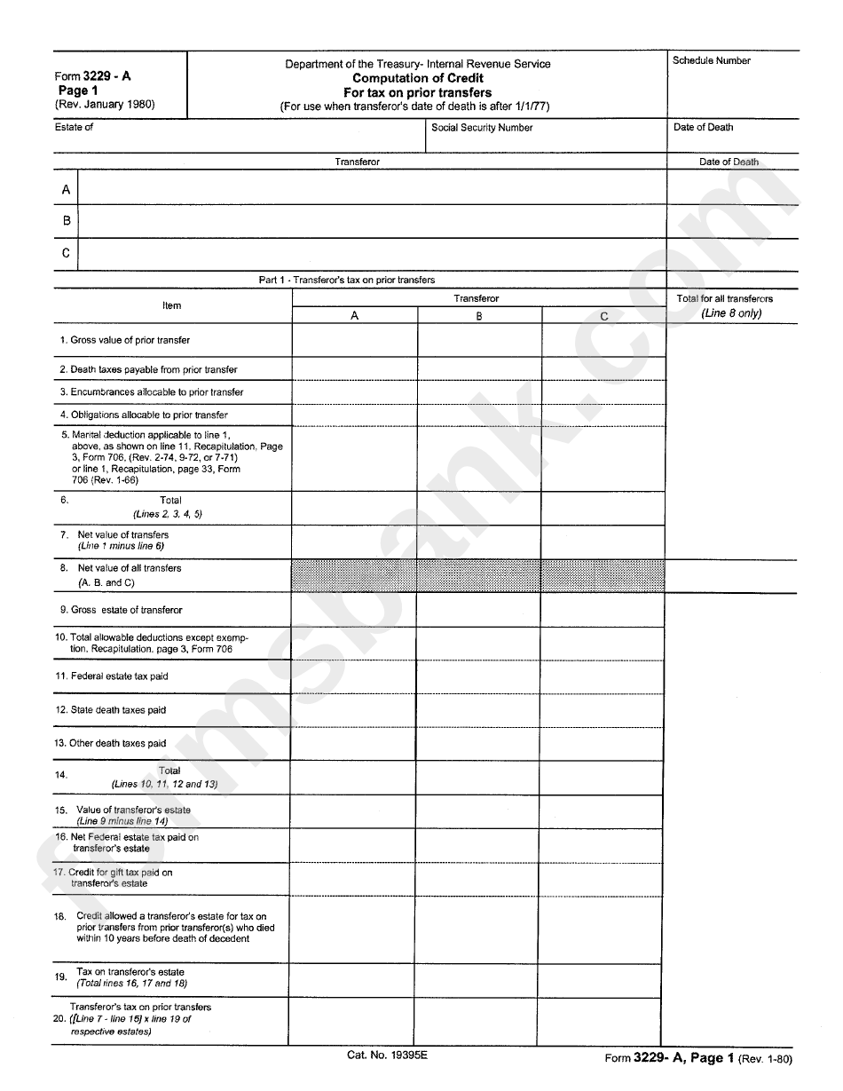 Form 3229-A - Computation Of Credit For Tax On Prior Transfers