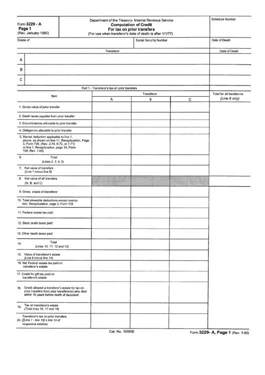 Form 3229-A - Computation Of Credit For Tax On Prior Transfers Printable pdf