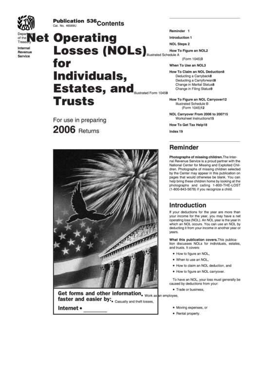 Publication 536 - Net Operating Losses (Nols) For Individuals, Estates, And Trusts - Internal Revenue Service - 2006 Printable pdf