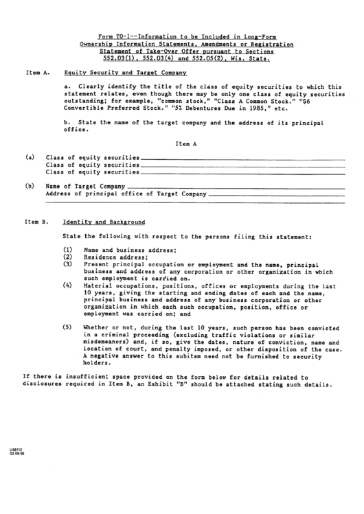 Form U58712 - Long-Form Ownership Information Statements, Amendments Or Registration Statement Printable pdf