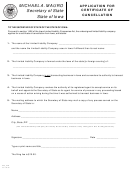 Fillable Application For Certificate Of Cancellation Form - Ia Secretary Of State - 2007 Printable pdf