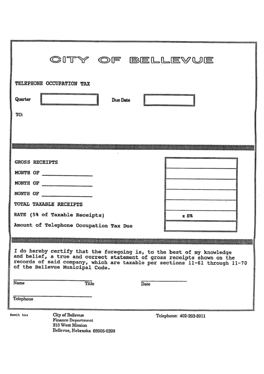 Telephone Occupation Tax - City Of Bellevue Printable pdf