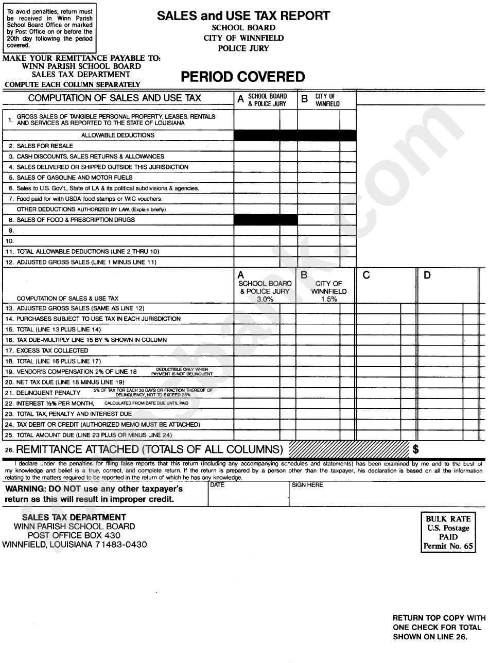 Sales And Use Tax Report - City Of Winnfield