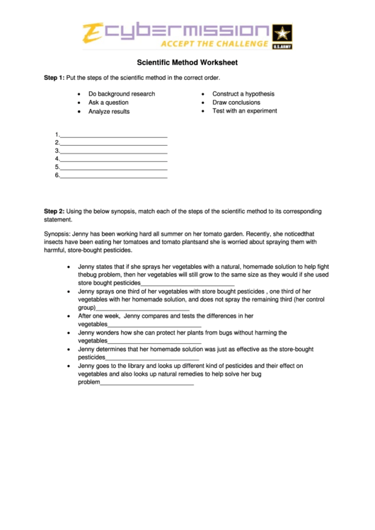 Sample Scientific Method Worksheet Printable pdf