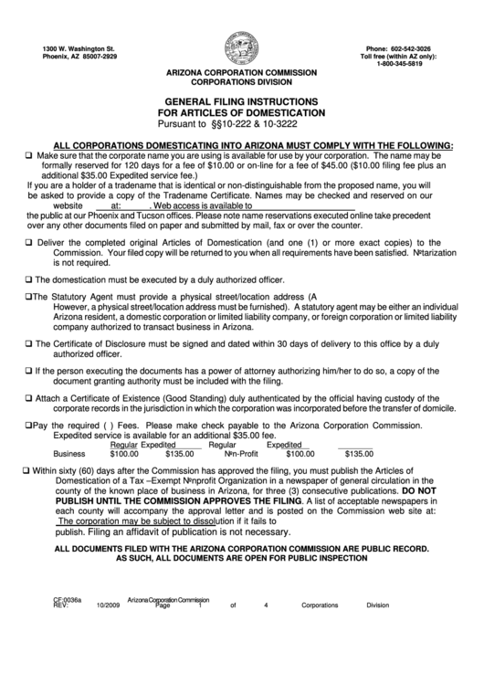 Form Cf:0036a - Articles Of Domestication Of A Tax-Exempt Nonprofit Corporation Printable pdf