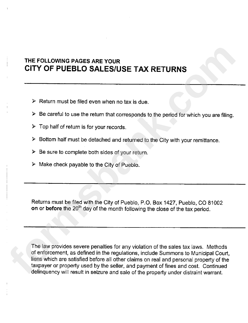 City Of Pueblo Sales / Use Tax Returns