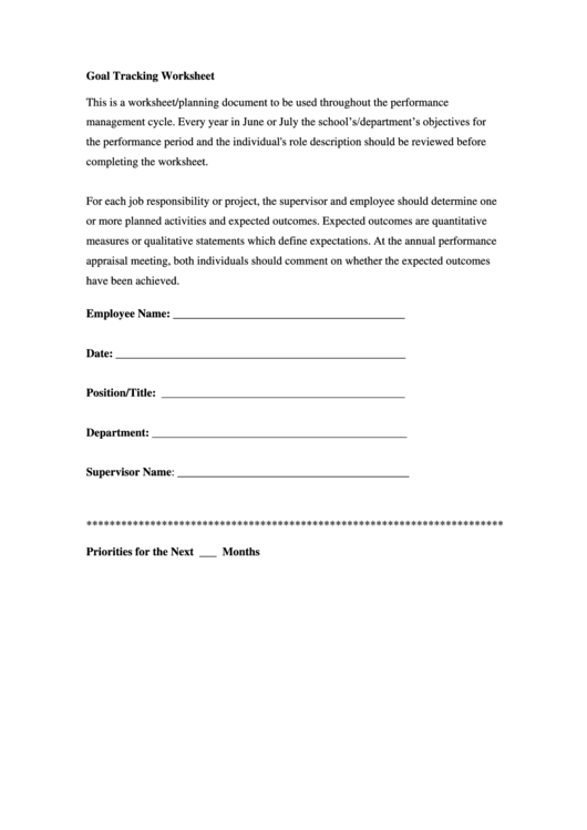 Goal Tracking Worksheet Printable pdf