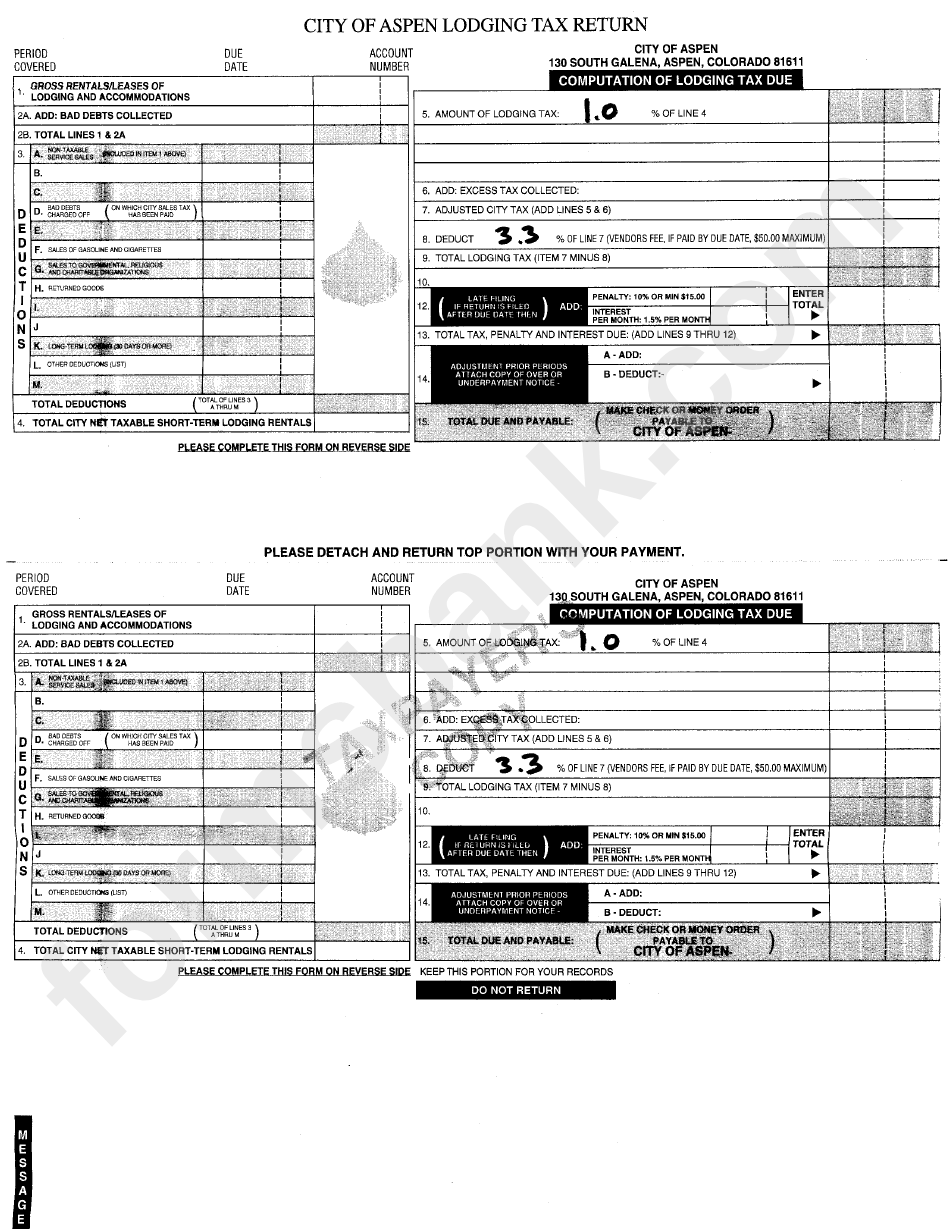 Lodging Tax Return Form - City Of Aspen