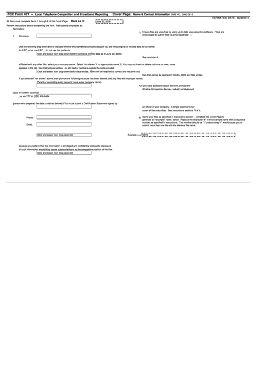 Form 477 - Local Telephone Competition And Broadband Reporting Printable pdf