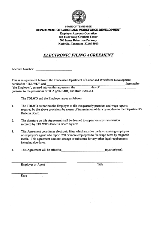 Electronic Filing Agreement Form Printable pdf