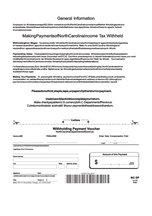 Form Nc-5p - Withholding Payment Voucher Printable pdf