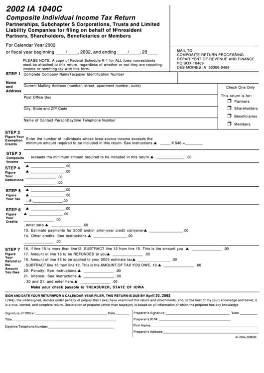Form Ia 1040c - Composite Individual Income Tax Return - 2002 Printable pdf