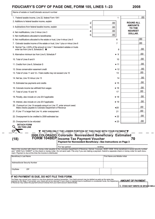 Fillable Form 104bep - Colorado Nonresident Beneficiary Estimated Income Tax Payment Voucher - 2008 Printable pdf