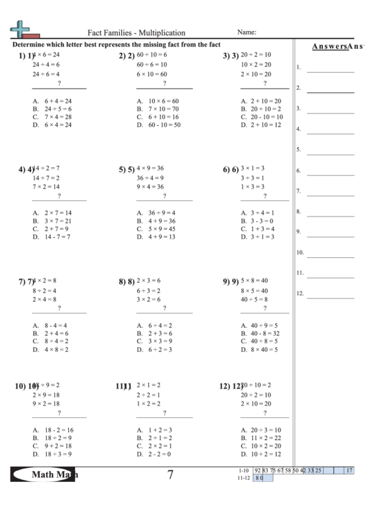 Fact Families Multiplication Worksheet Printable Pdf Download