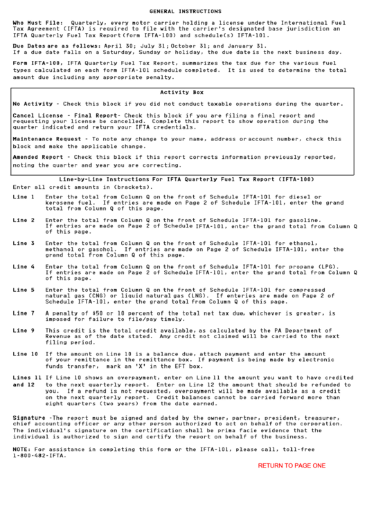 Ifta Quarterly Fuel Tax Report (Ifta100) And Schedule(S) Ifta101