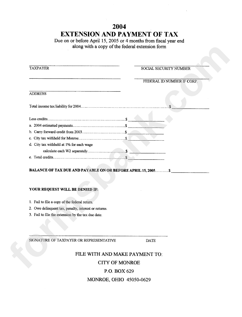 2004 Extension And Payment Tax Form printable pdf download