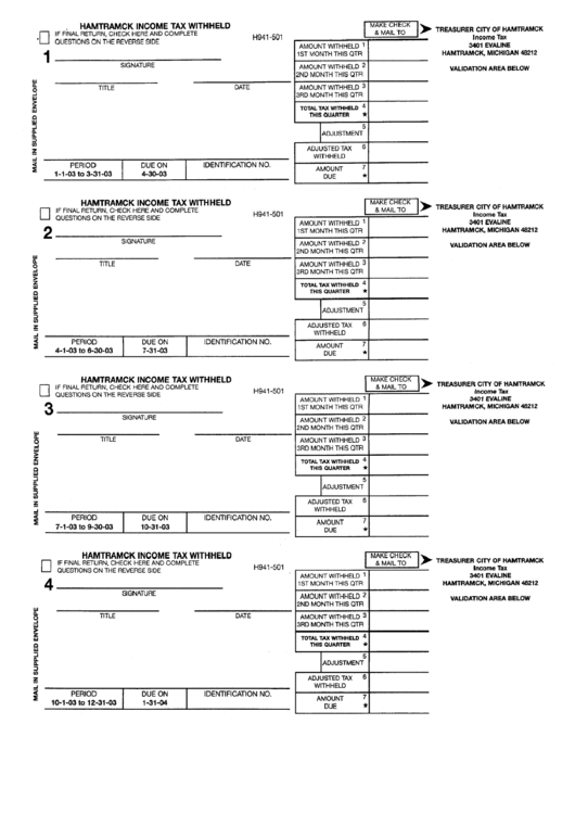 Hamtramck Income Tax Withheld Form - Michigan printable pdf download