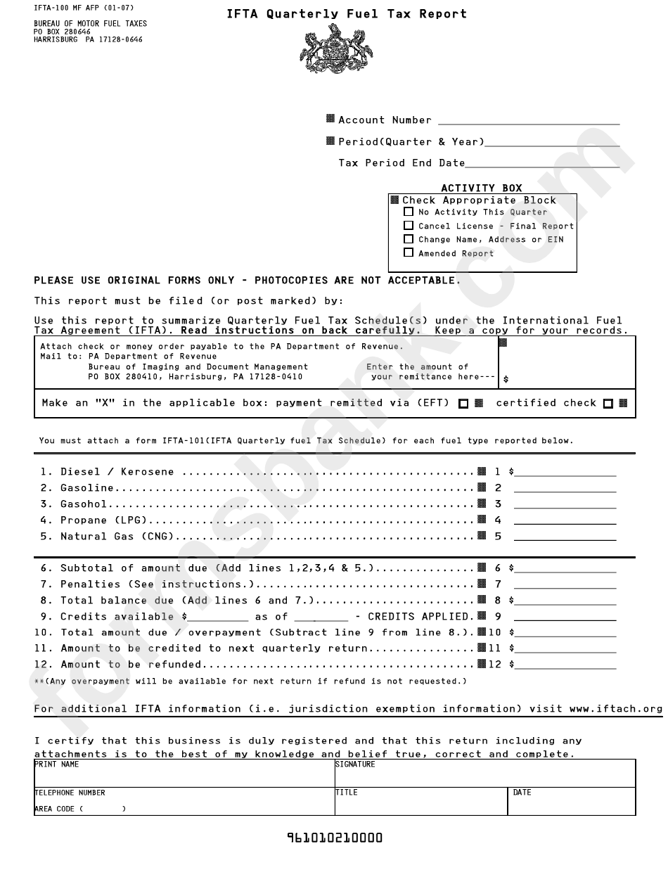 Form Ifta 100 Mf Afp Ifta Quarterly Fuel Tax Report 2007 Printable Pdf Download 5581