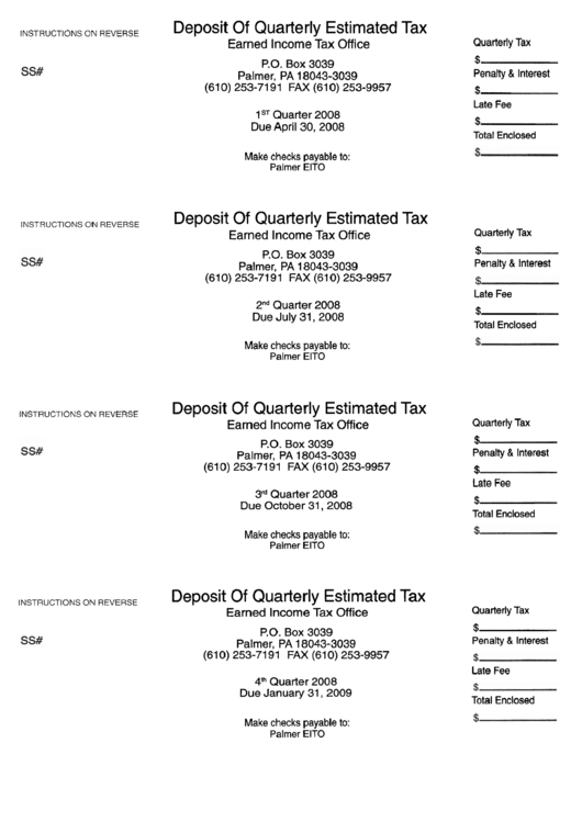 Deposit Of Quarterly Estimated Tax Printable pdf