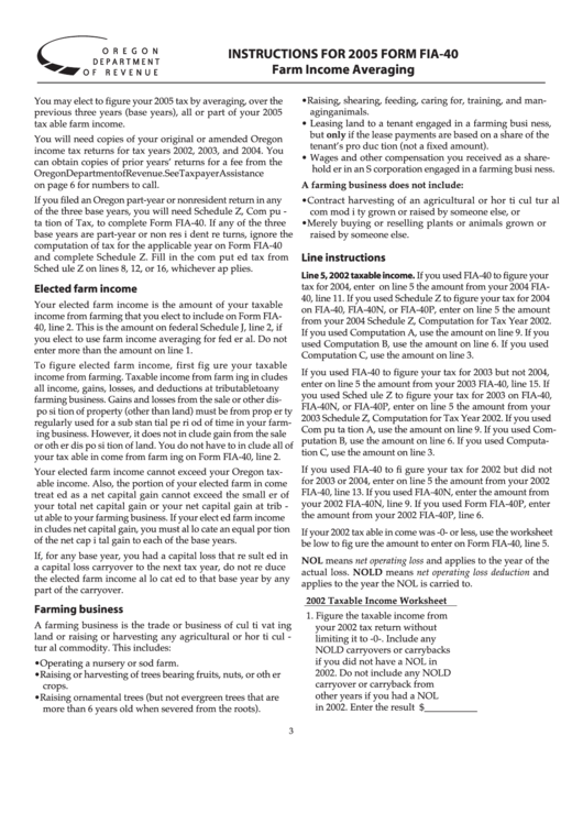 Instructions For 2005 Form Fia-40 - Farm Income Averaging Printable pdf
