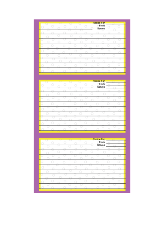 Purple Yellow Border Recipe Card Template Printable pdf