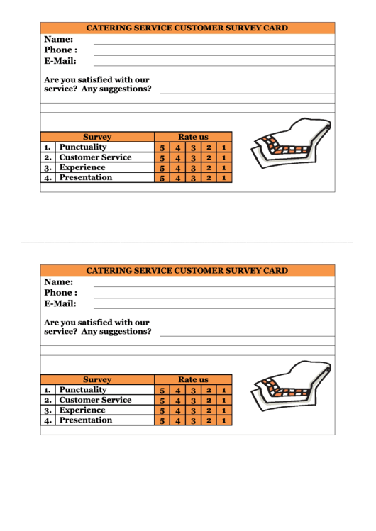 Catering Service Customer Survey Card Printable pdf