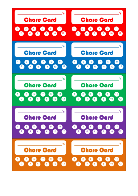 Chore Punch Card Template Printable pdf