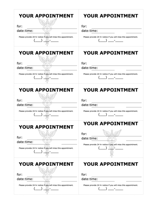 Doctor Appointment Treatment Reminder Cards Template