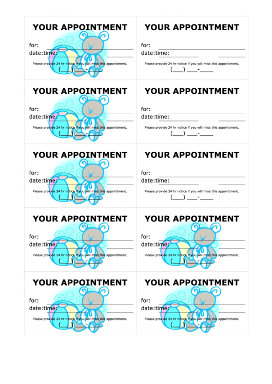 Pediatrician Appointment Treatment Reminder Cards Template