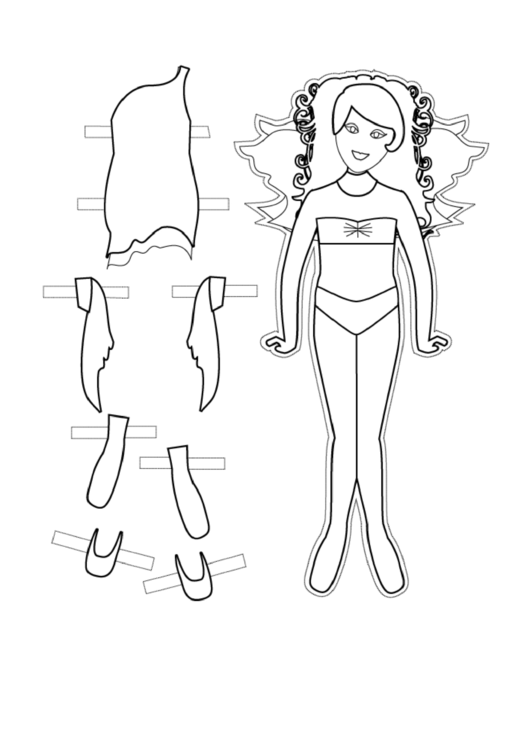 Fairy Paper Doll With Curly Hair To Color Printable pdf