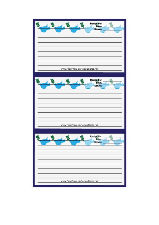 Peace Doves Purple Recipe Card Template Printable pdf