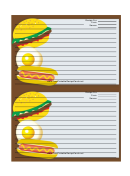 Hamburger Hotdog Brown Recipe Card 4x6