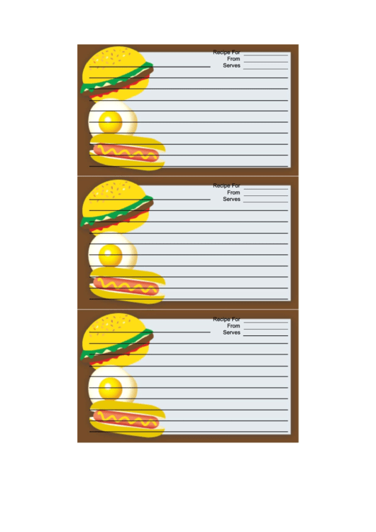 Hamburger Hotdog Brown Recipe Card Template Printable pdf