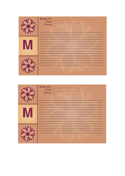 Alphabet - M 4x6 - Lined Recipe Card Template Printable pdf