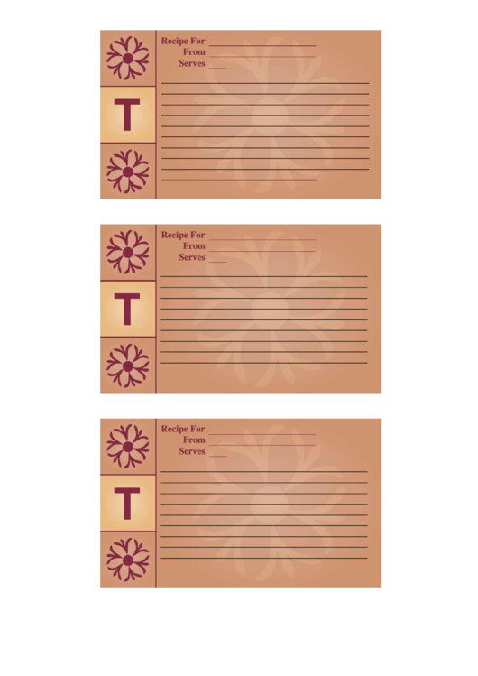 Alphabet - T 3x5 - Lined Recipe Card Template Printable pdf