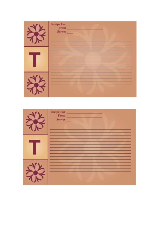 Alphabet - T 4x6 - Lined Recipe Card Template Printable pdf