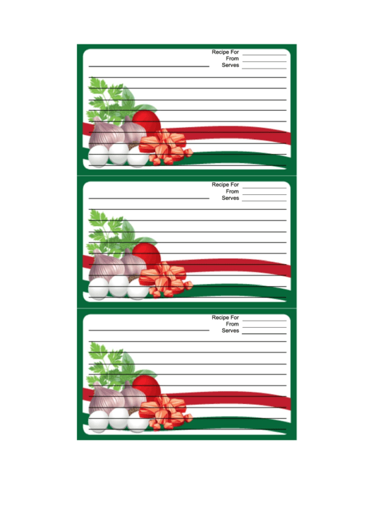 Italian Meat Eggs Herbs Green Recipe Card Template Printable pdf