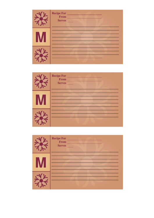 Alphabet - M 3x5 - Lined Recipe Card Template Printable pdf