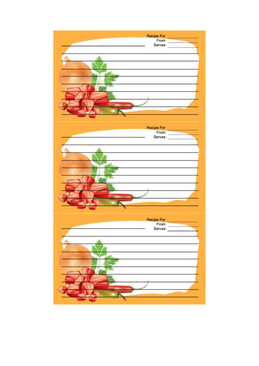Meat Chilis Onion Cilantro Orange Recipe Card Template Printable pdf
