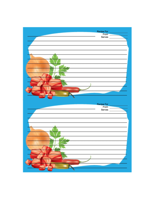 Meat Chilis Onion Cilantro Blue Recipe Card 4x6 Printable pdf