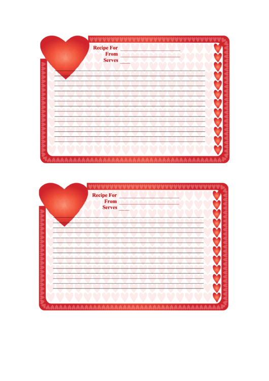 Valentine 4x6 Lined Recipe Card Template Printable pdf