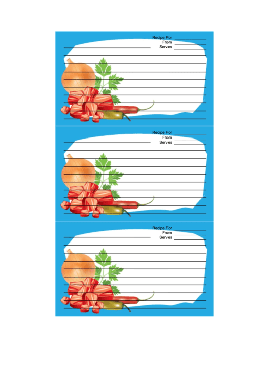 Meat Chilis Onion Cilantro Blue Recipe Card Template Printable pdf