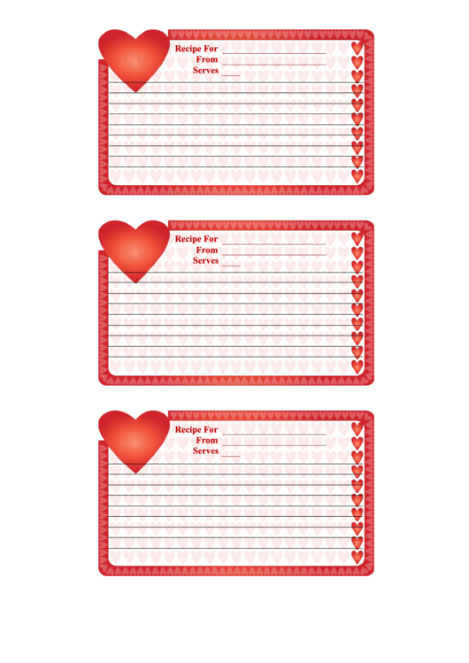 Valentine 3x5 Lined Recipe Card Template Printable pdf